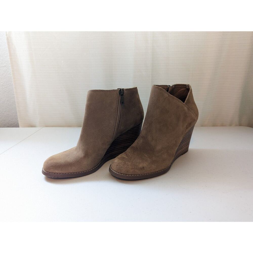 Lucky Brand Boots LP-Yakeena Leather Wedge Bootie Suede Tan Womens Size 8